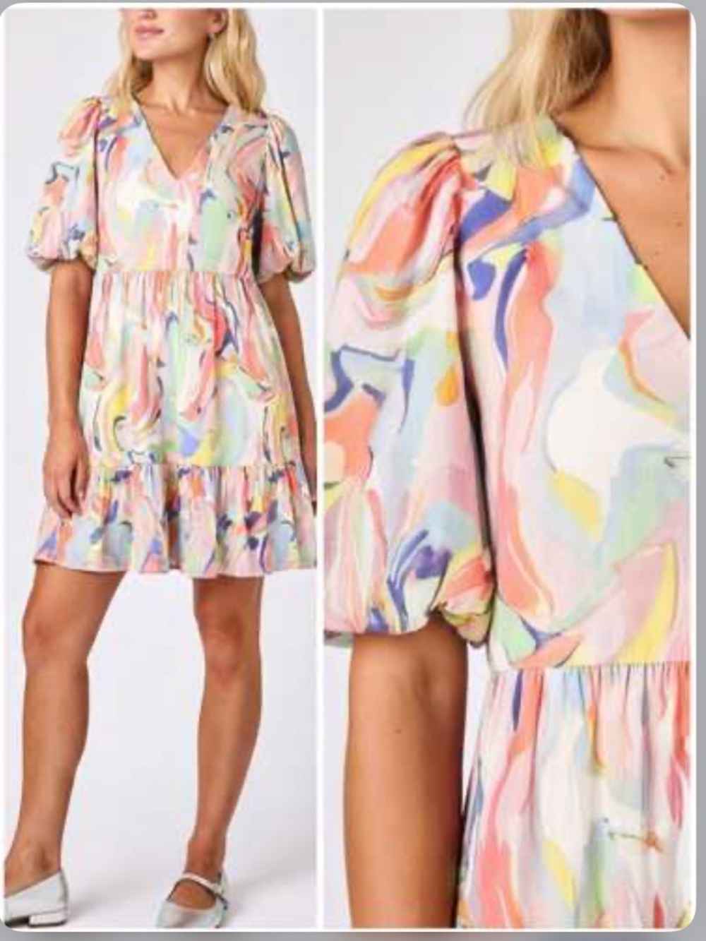 Crosby by Mollie Burch Izzy Dress in Palm Beach Marble puff sleeves size M